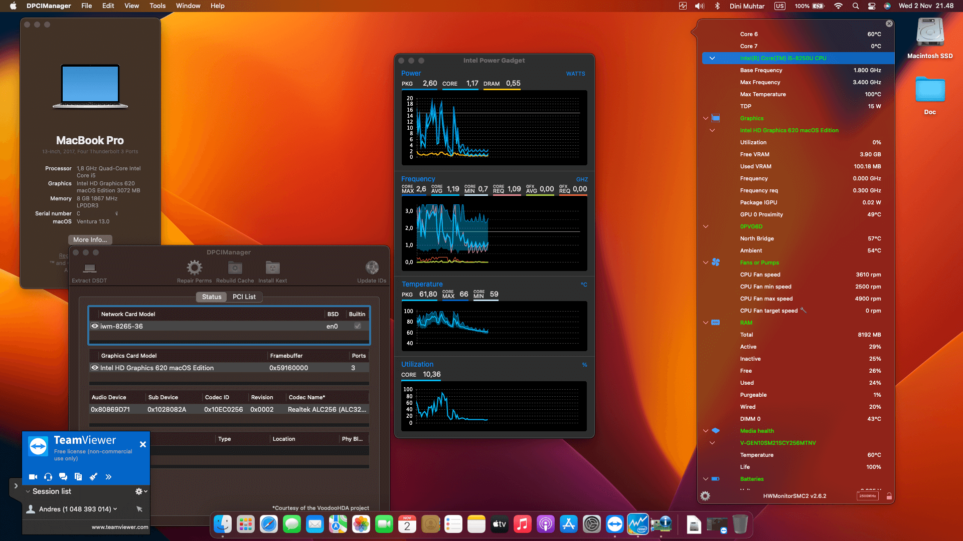 Success Hackintosh macOS Ventura 13.0 Build 22A380 in Dell XPS 13 9360